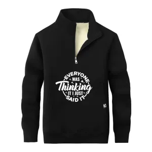 Everyone Was Thinking Stand Collar Zip Fleece Sherpa Sweatshirt