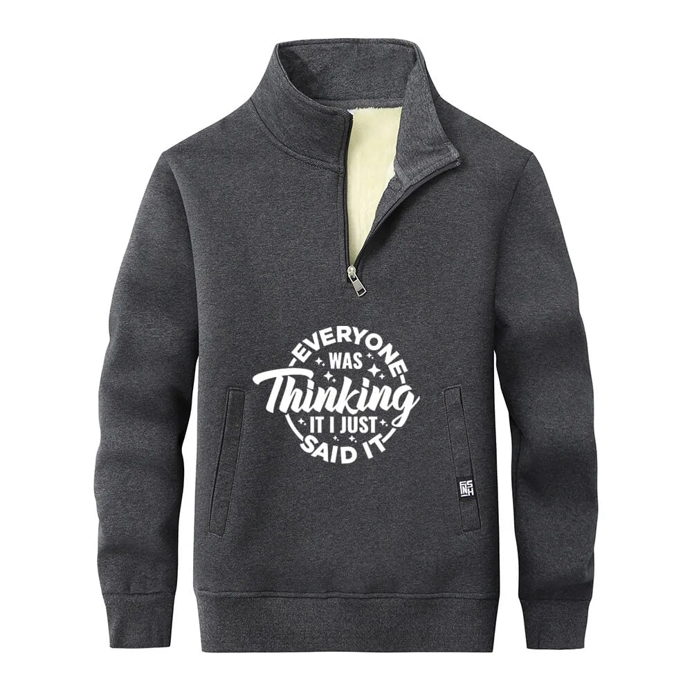 Everyone Was Thinking Stand Collar Zip Fleece Sherpa Sweatshirt