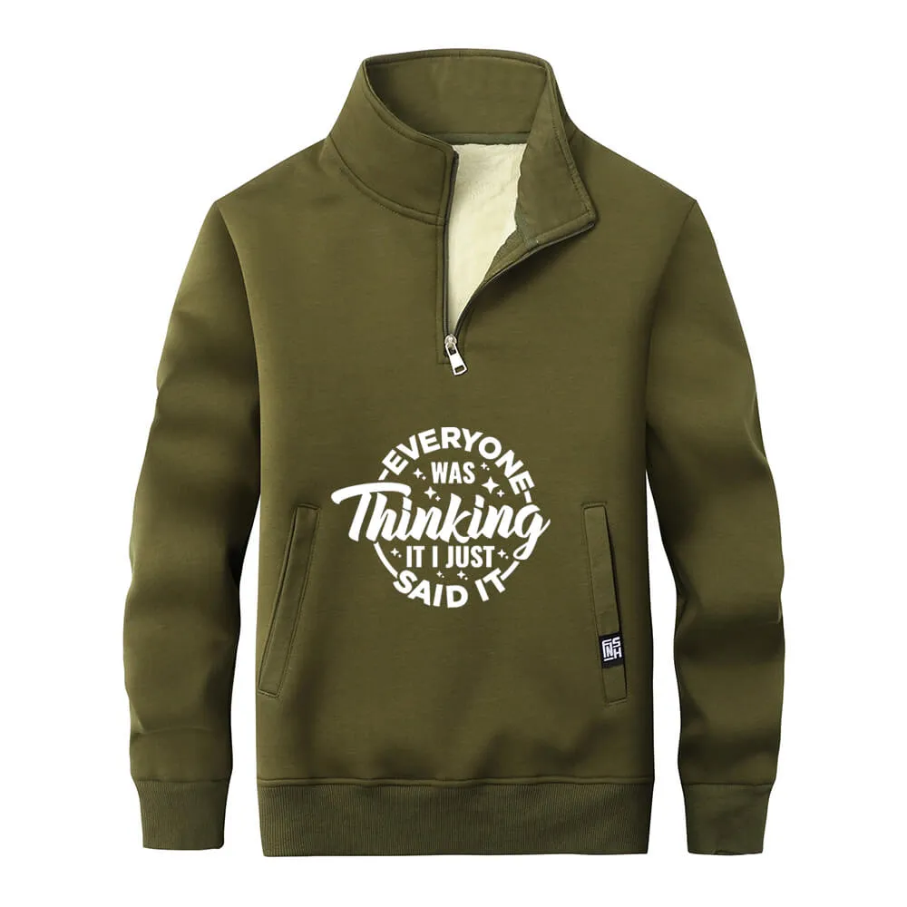 Everyone Was Thinking Stand Collar Zip Fleece Sherpa Sweatshirt