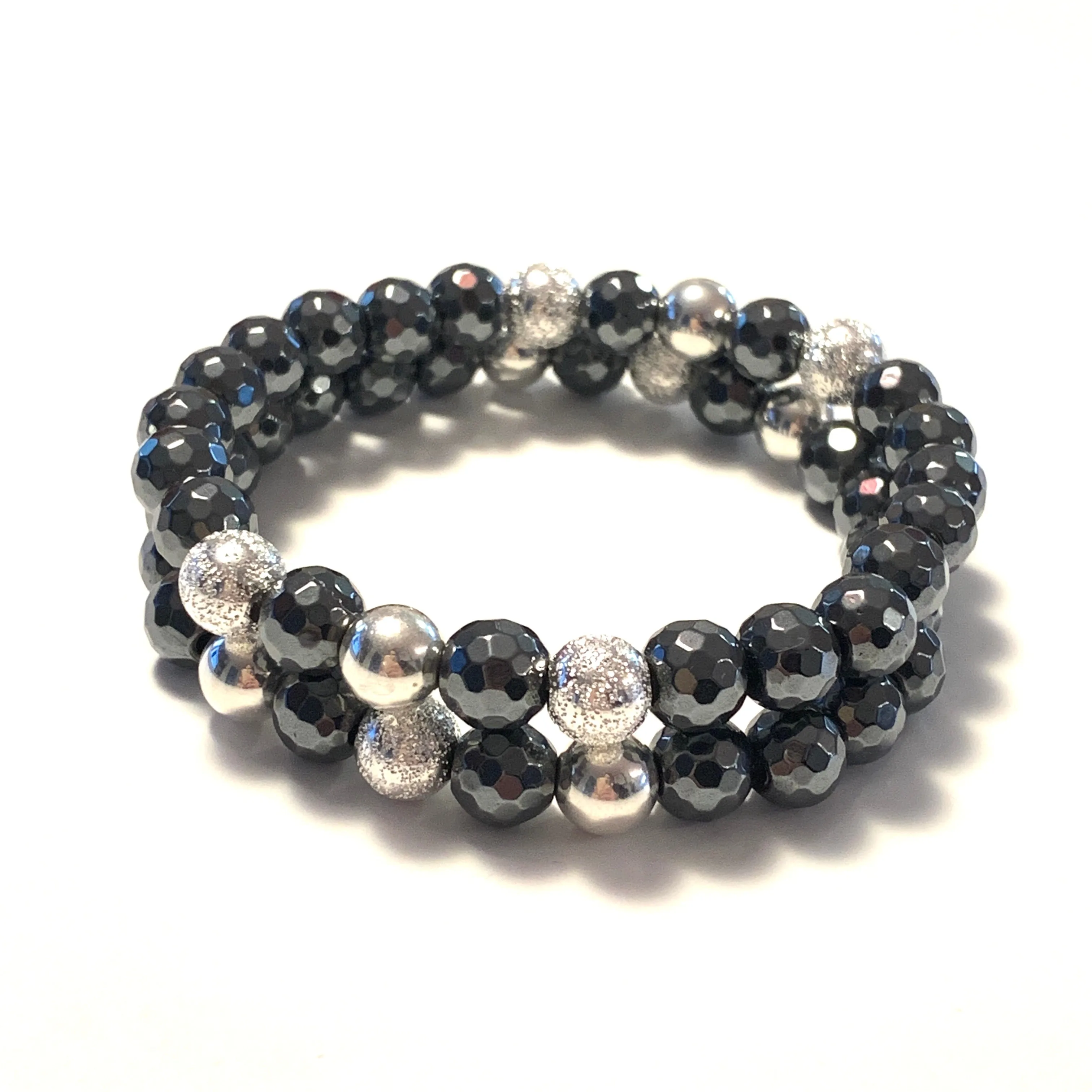 Faceted Hematite & Sterling Silver Stretch Bracelet I - Wholesale