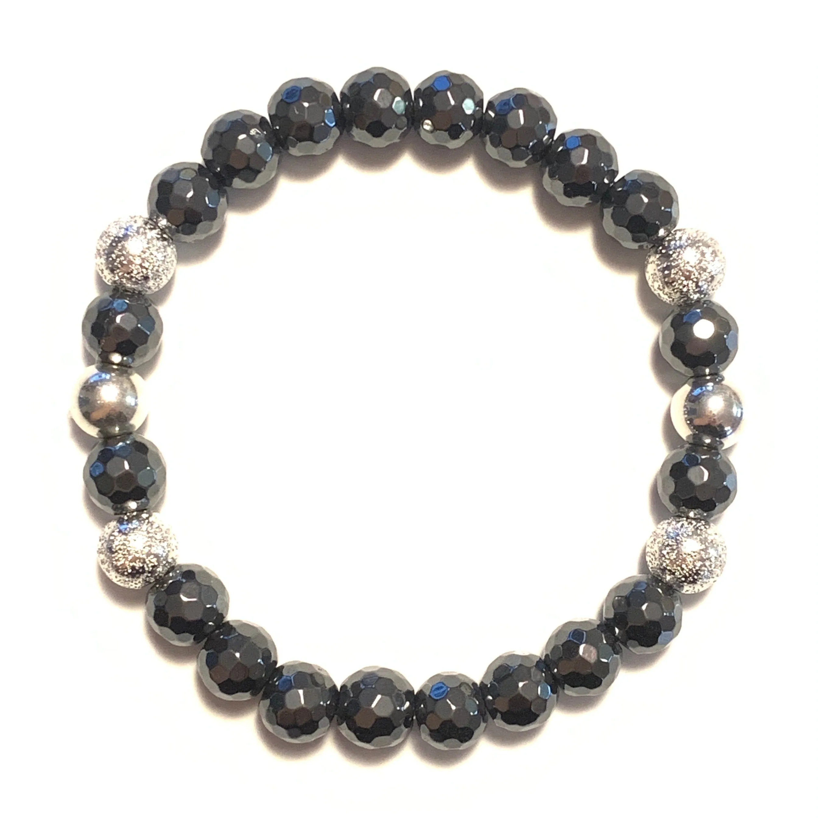 Faceted Hematite & Sterling Silver Stretch Bracelet I - Wholesale