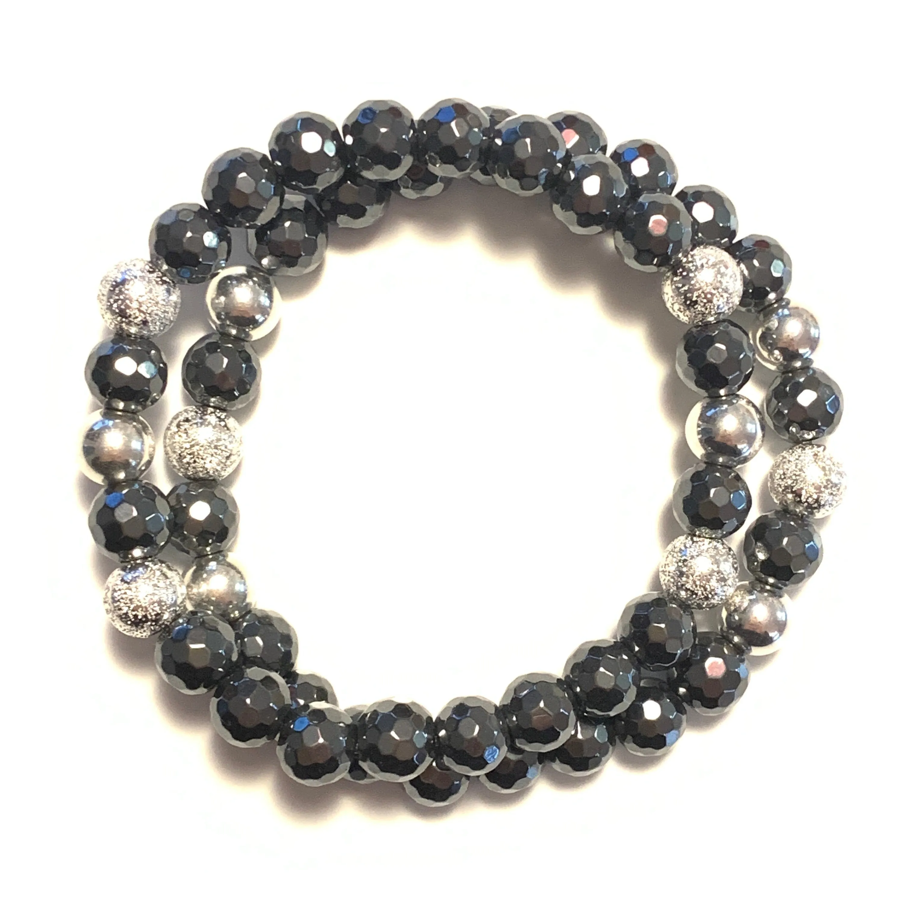 Faceted Hematite & Sterling Silver Stretch Bracelet I - Wholesale