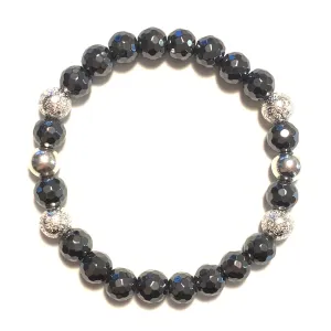 Faceted Hematite & Sterling Silver Stretch Bracelet I - Wholesale