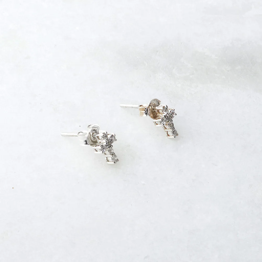 Faith Cross CZ Earrings in Sterling Silver