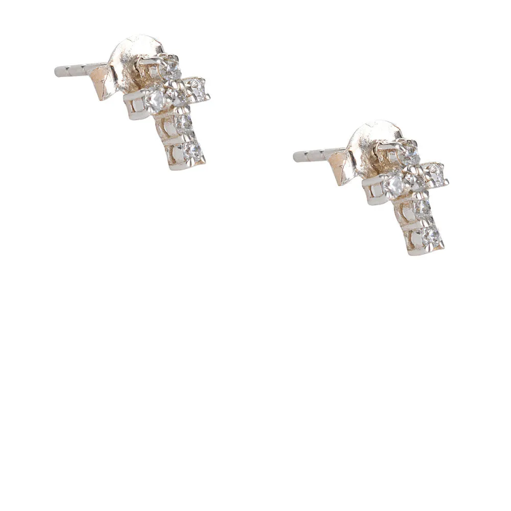 Faith Cross CZ Earrings in Sterling Silver