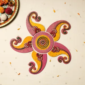 Flower - Festive Decor Handpainted Kundan Work Wooden Rangoli