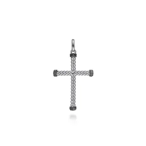 Gabriel & Co | 925 Sterling Silver Twisted Rope Cross Pendant with Black Spinel