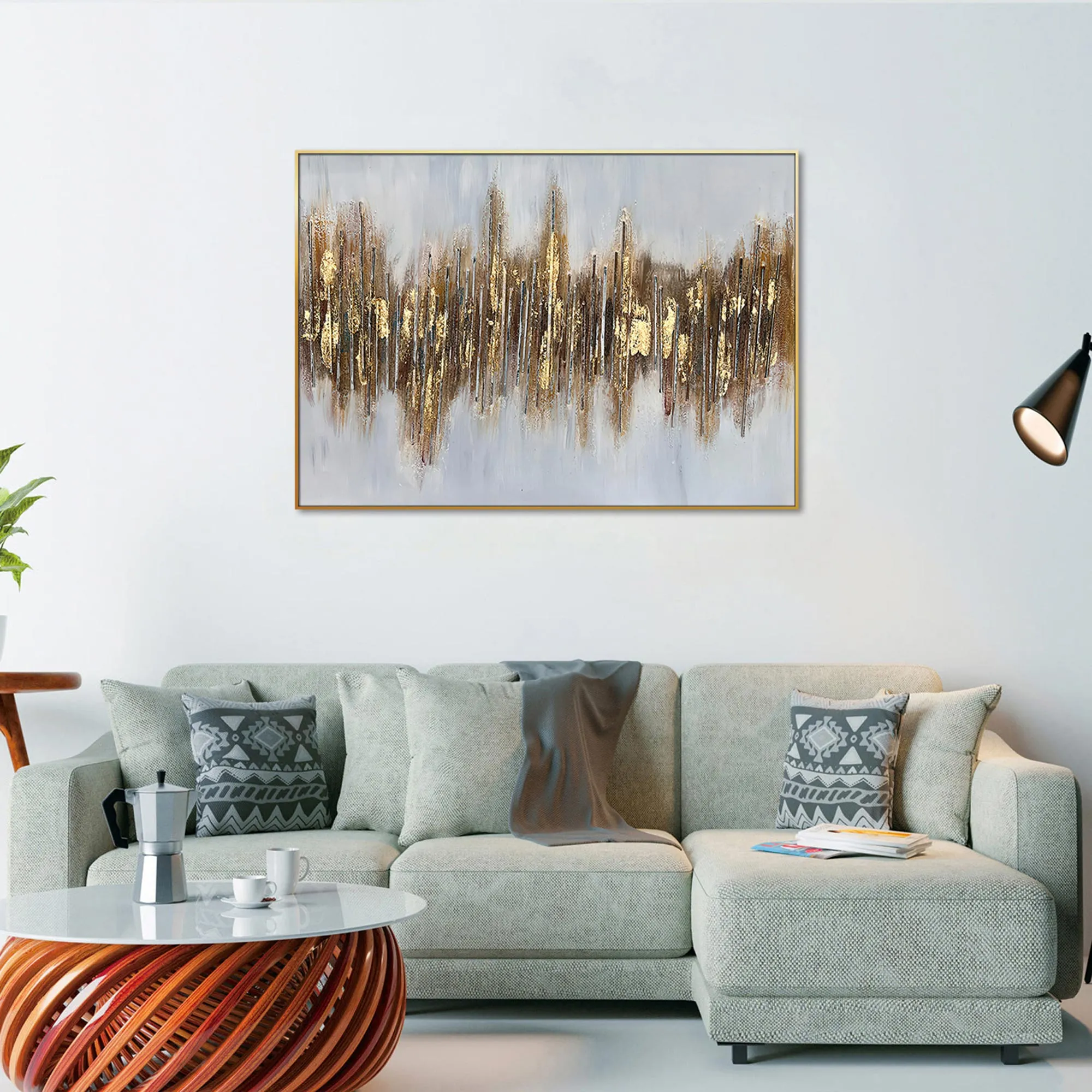 Golden Waves in a Gold Frame Hand Painted Canvas