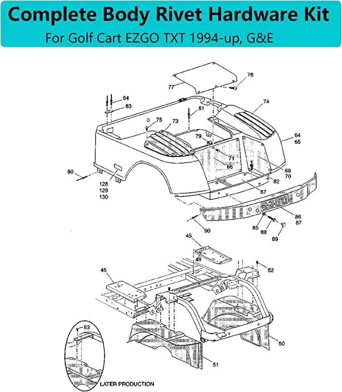 Golf Cart Complete Body Rivet Hardware Kit for Golf Cart EZGO TXT Gas & Electric - 10L0L