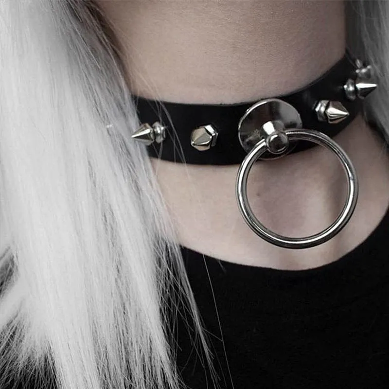 Gothic Punk Rock Rivets PU Leather Choker Necklace
