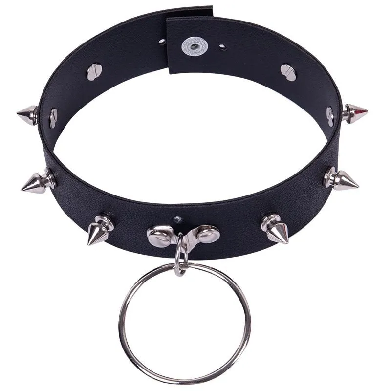 Gothic Punk Rock Rivets PU Leather Choker Necklace