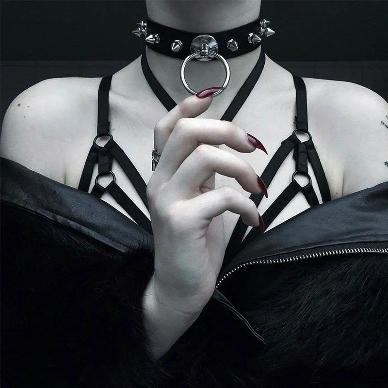 Gothic Punk Rock Rivets PU Leather Choker Necklace