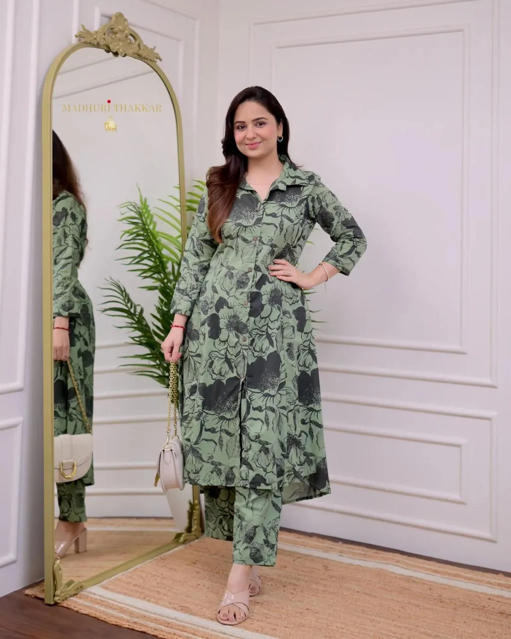 Green A-Line Kurta with Pant Set"