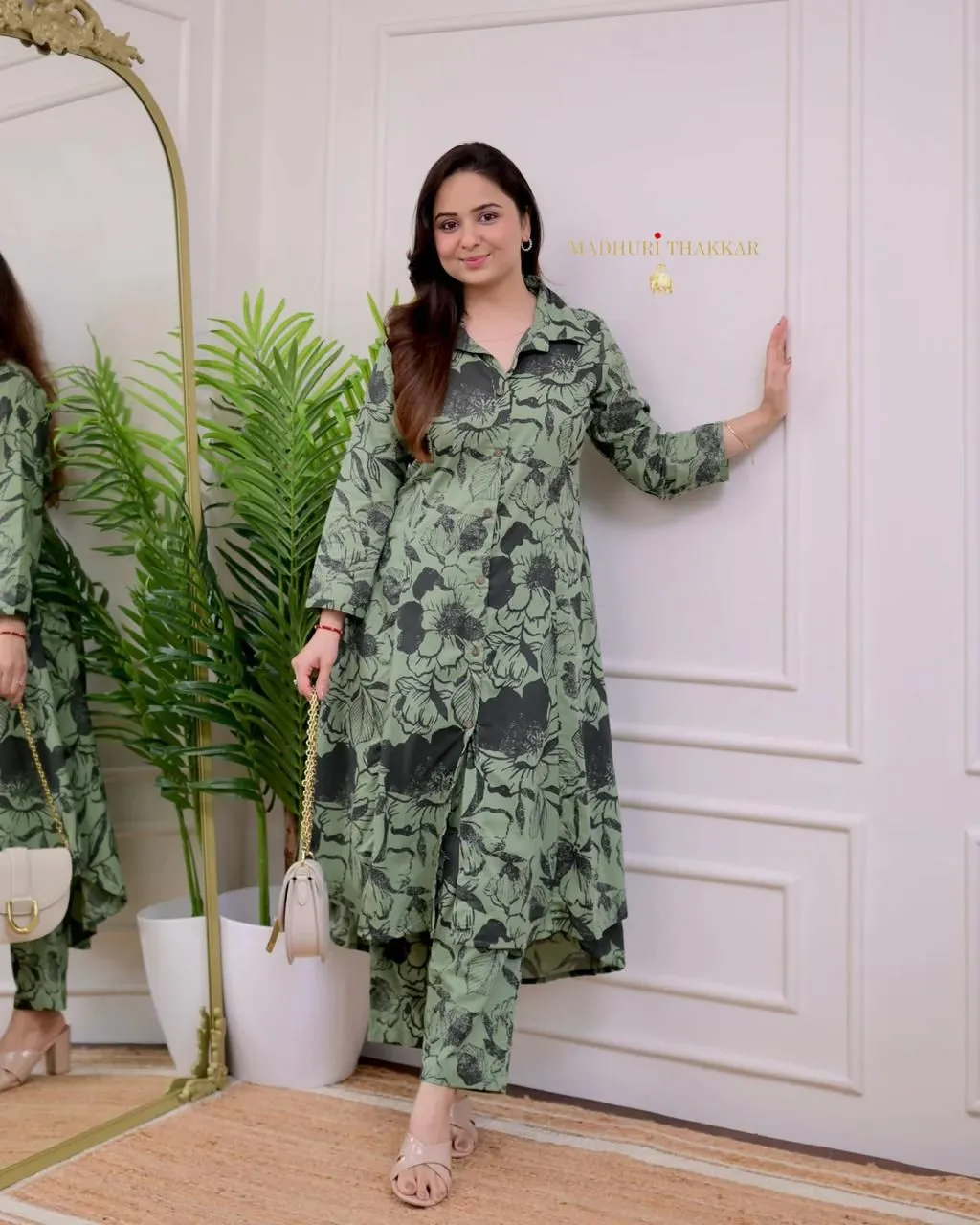 Green A-Line Kurta with Pant Set"