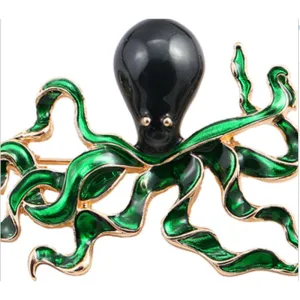 Green Octopus Enamelled Brooch