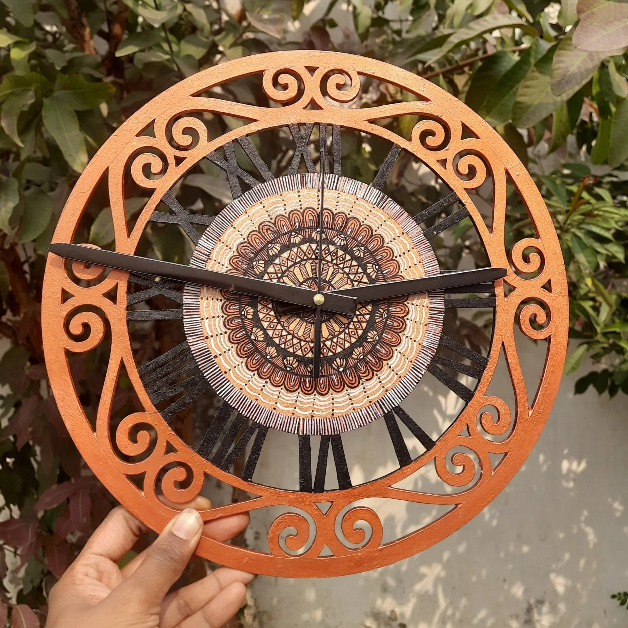 Hand Painted Wall Clock - Metallic