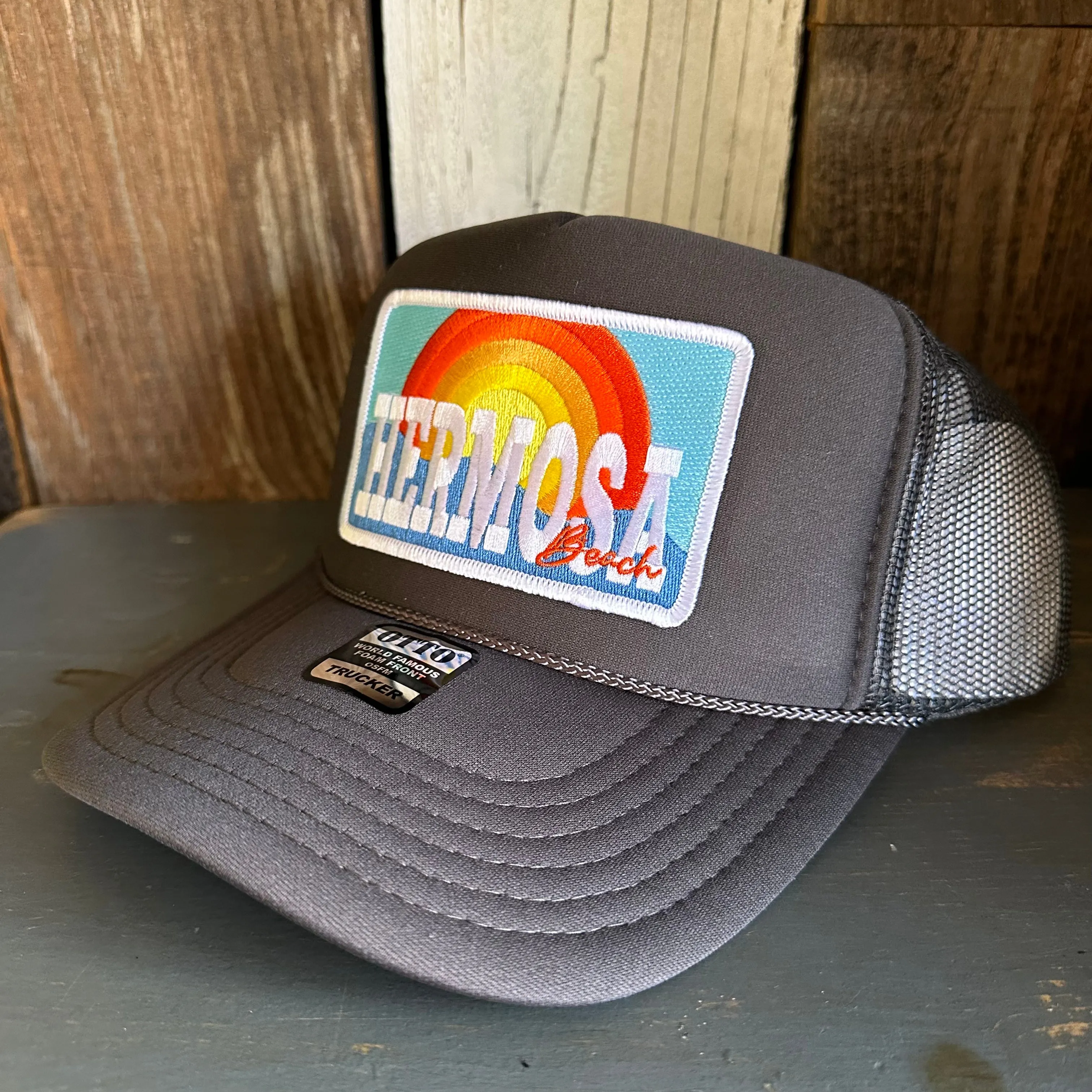 Hermosa Beach 72 & SUNNY High Crown Trucker Hat - Charcoal (Curved Brim)