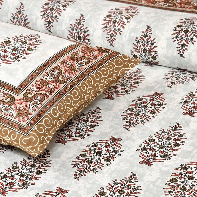 Ishanva Floral Bedsheet - Brown