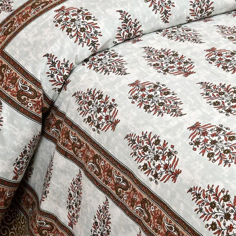 Ishanva Floral Bedsheet - Brown