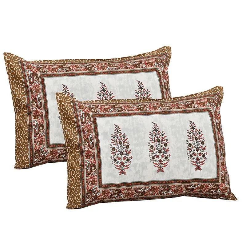 Ishanva Floral Bedsheet - Brown