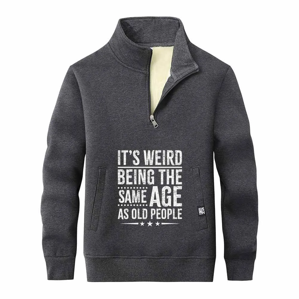 It's Weird Being Letters Stand Collar Zip Fleece Sherpa Sweatshirt