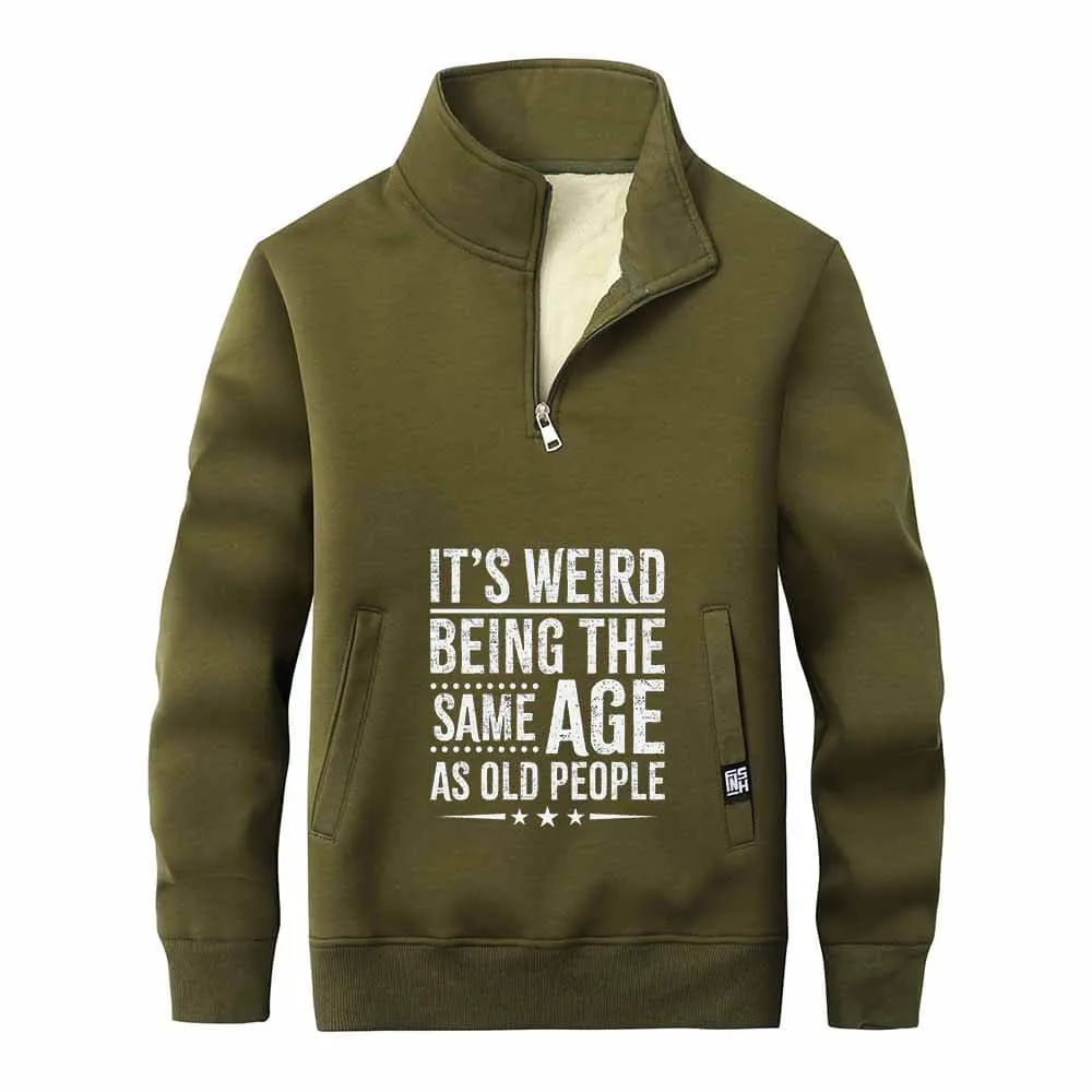 It's Weird Being Letters Stand Collar Zip Fleece Sherpa Sweatshirt