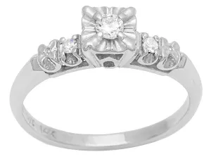 Jessa 1950's Retro Moderne Estate Diamond Engagement Ring in 14 Karat White Gold