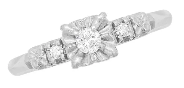 Jessa 1950's Retro Moderne Estate Diamond Engagement Ring in 14 Karat White Gold