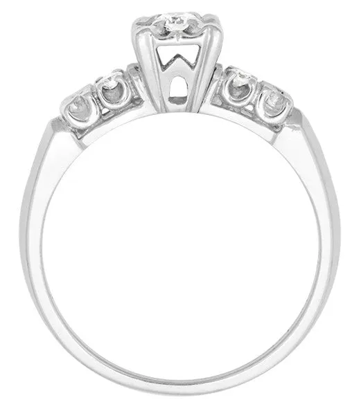 Jessa 1950's Retro Moderne Estate Diamond Engagement Ring in 14 Karat White Gold