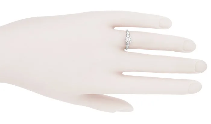Jessa 1950's Retro Moderne Estate Diamond Engagement Ring in 14 Karat White Gold