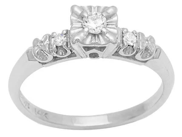 Jessa 1950's Retro Moderne Estate Diamond Engagement Ring in 14 Karat White Gold