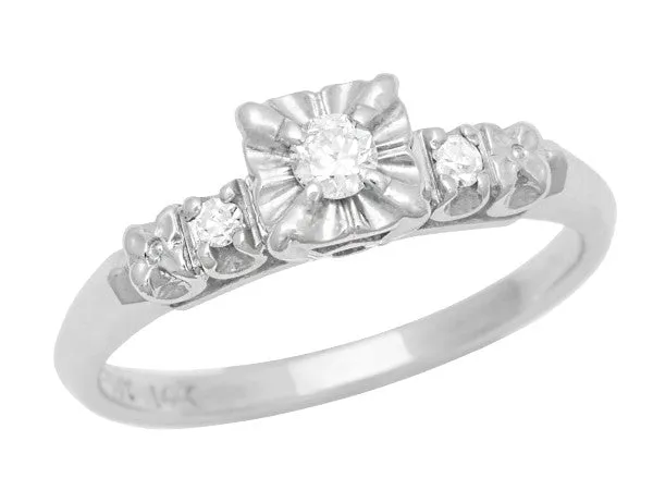 Jessa 1950's Retro Moderne Estate Diamond Engagement Ring in 14 Karat White Gold