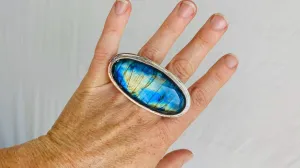 Labradorite Two Finger Ring. Adjustable. Gorgeous Flash.
