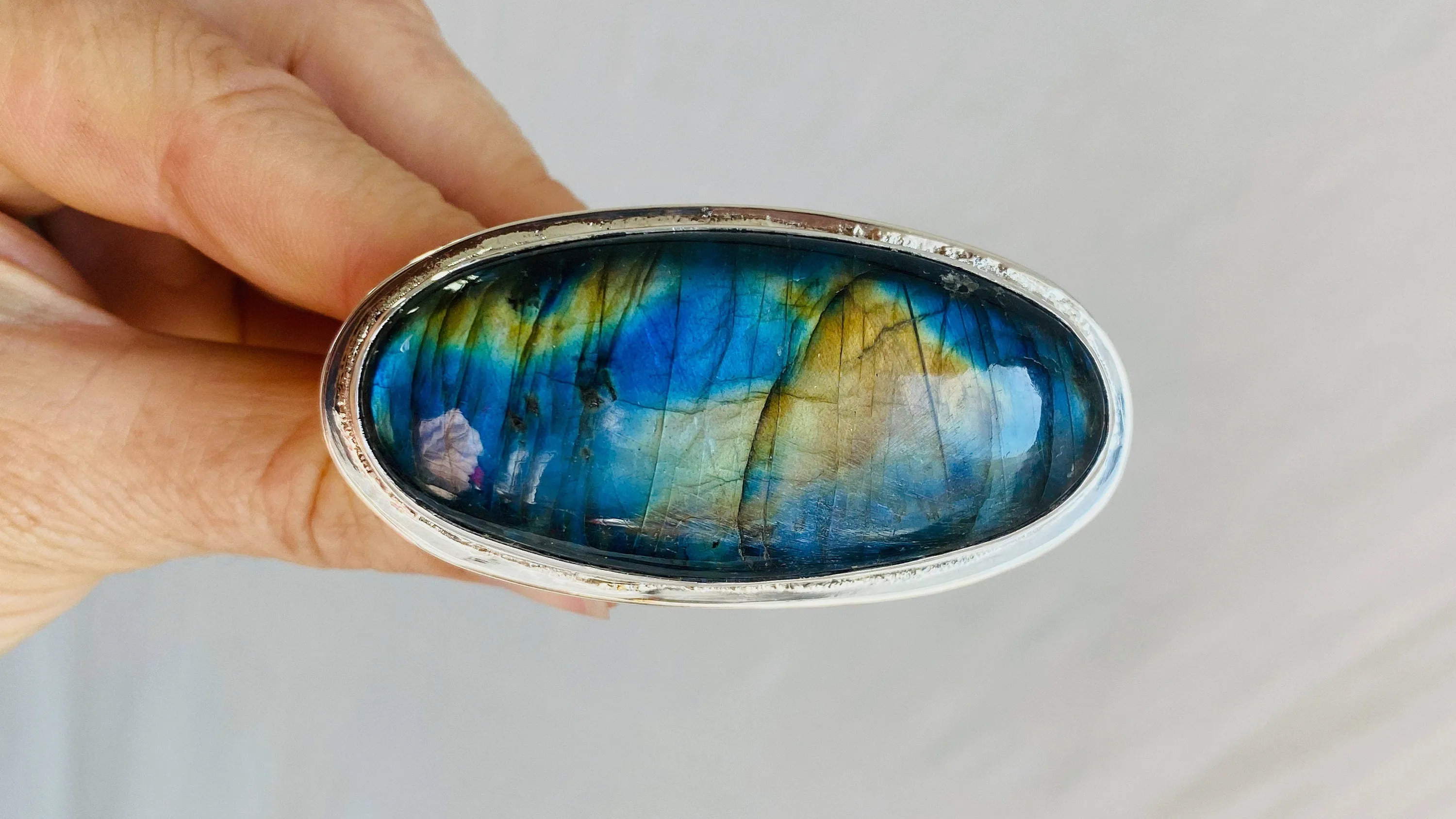 Labradorite Two Finger Ring. Adjustable. Gorgeous Flash.
