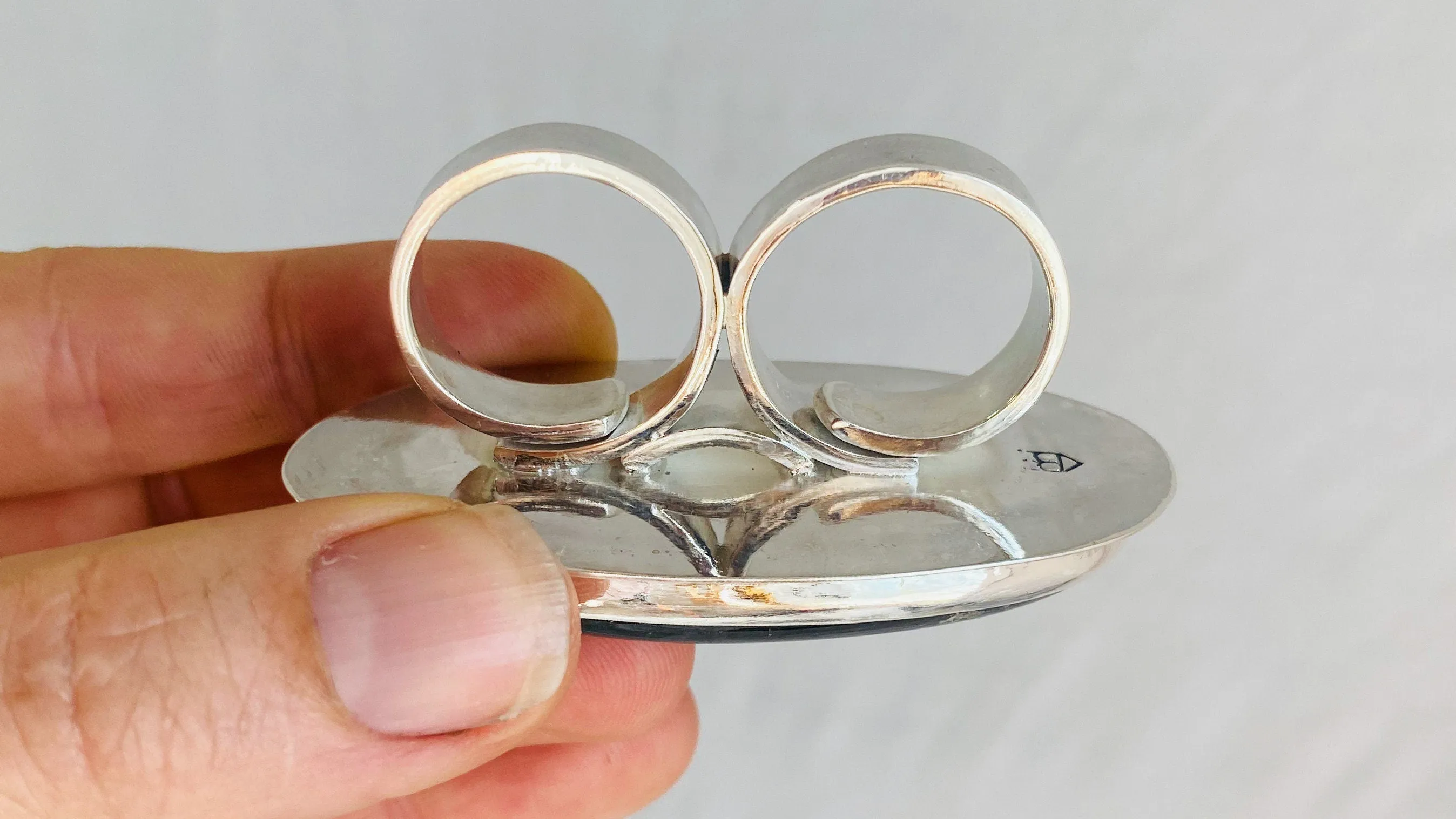 Labradorite Two Finger Ring. Adjustable. Gorgeous Flash.