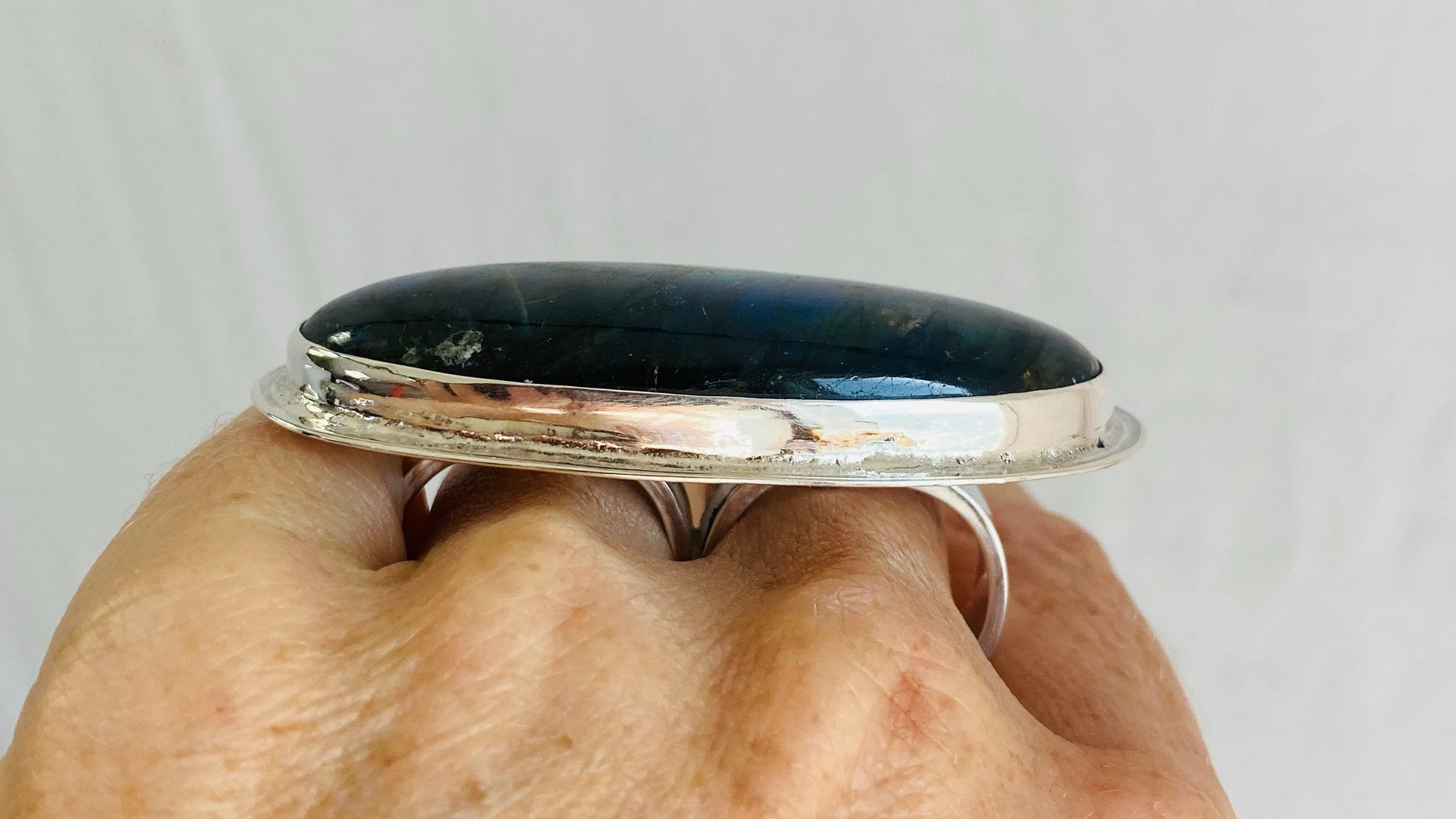 Labradorite Two Finger Ring. Adjustable. Gorgeous Flash.