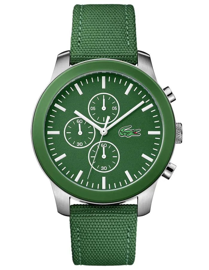 Lacoste 12.12 Mens Chronograph - Stainless - Green Dial - Green Fabric & Leather