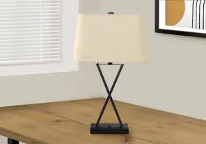 Lighting, 25"h, Table Lamp, Usb Port Included, Black Metal, Beige Shade, Transitional