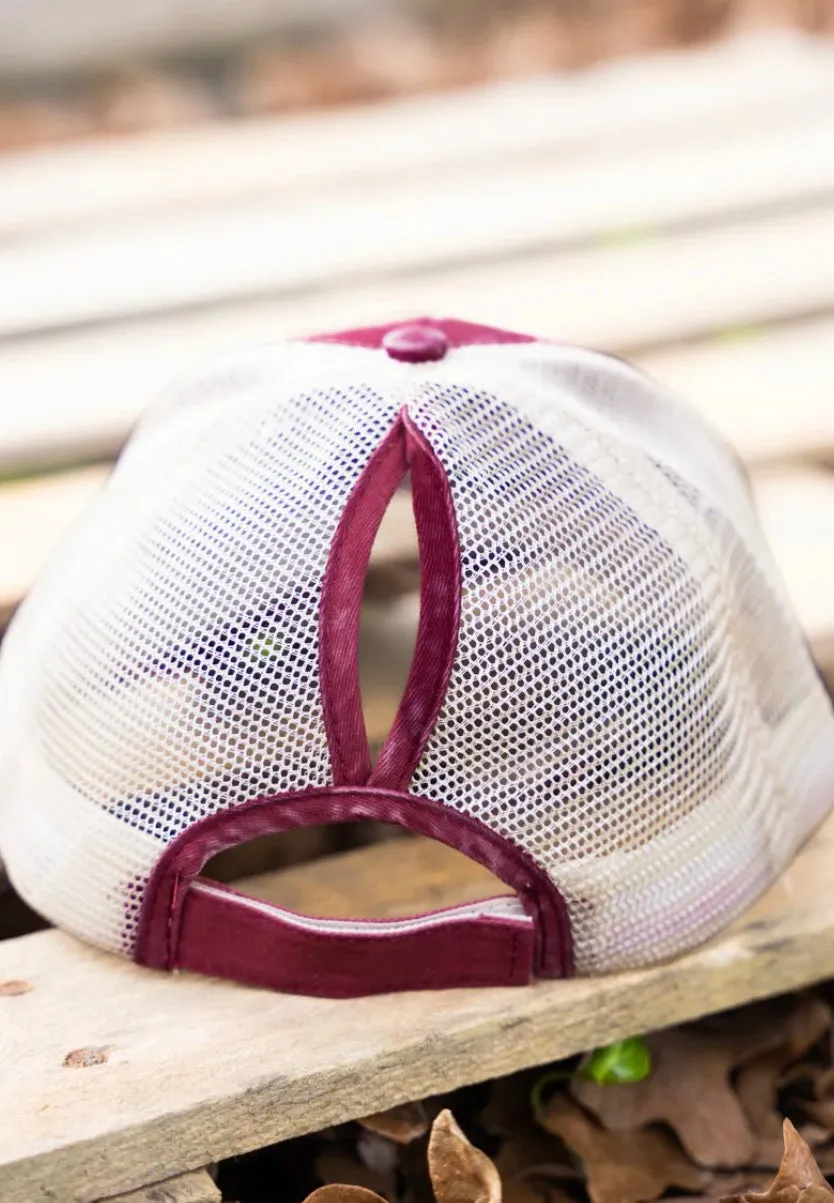 Los Lunes Aztec Southwestern Distressed High Pony Hat - Red Wine