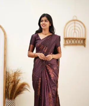 Luxuriant Purple Soft Silk Saree With Seraglio Blouse Piece
