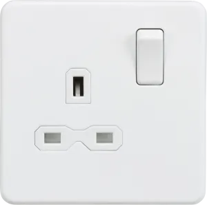 ML Knightsbridge Screwless Single Socket 13A 1 Gang Double Pole Switched Socket - Matt White with White Insert