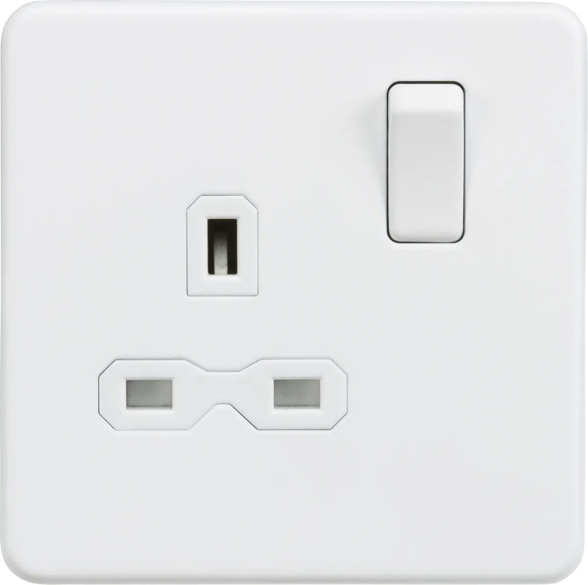 ML Knightsbridge Screwless Single Socket 13A 1 Gang Double Pole Switched Socket - Matt White with White Insert