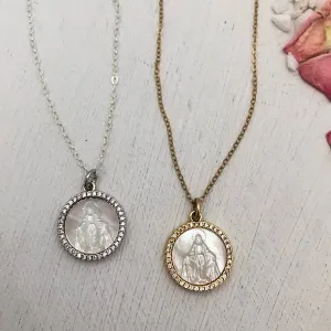 Mother of Pearl Miraculous Medal Necklace