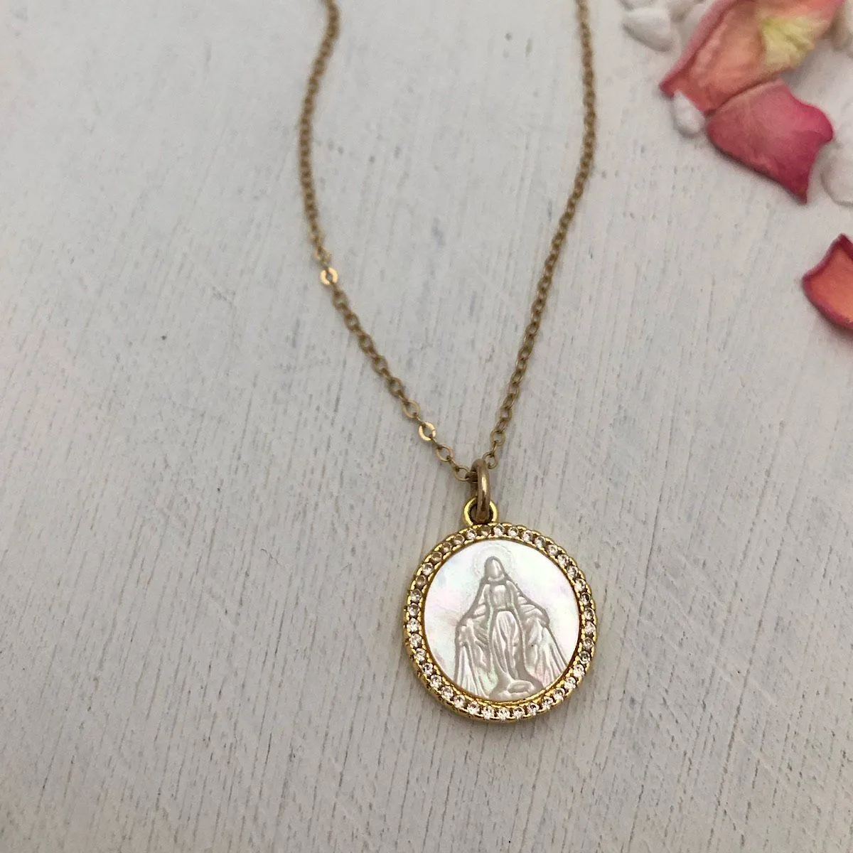 Mother of Pearl Miraculous Medal Necklace