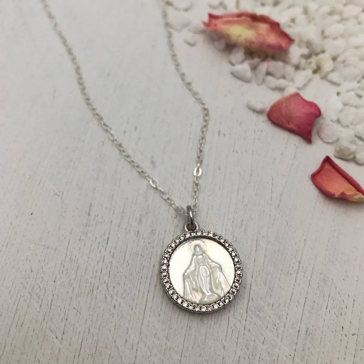 Mother of Pearl Miraculous Medal Necklace