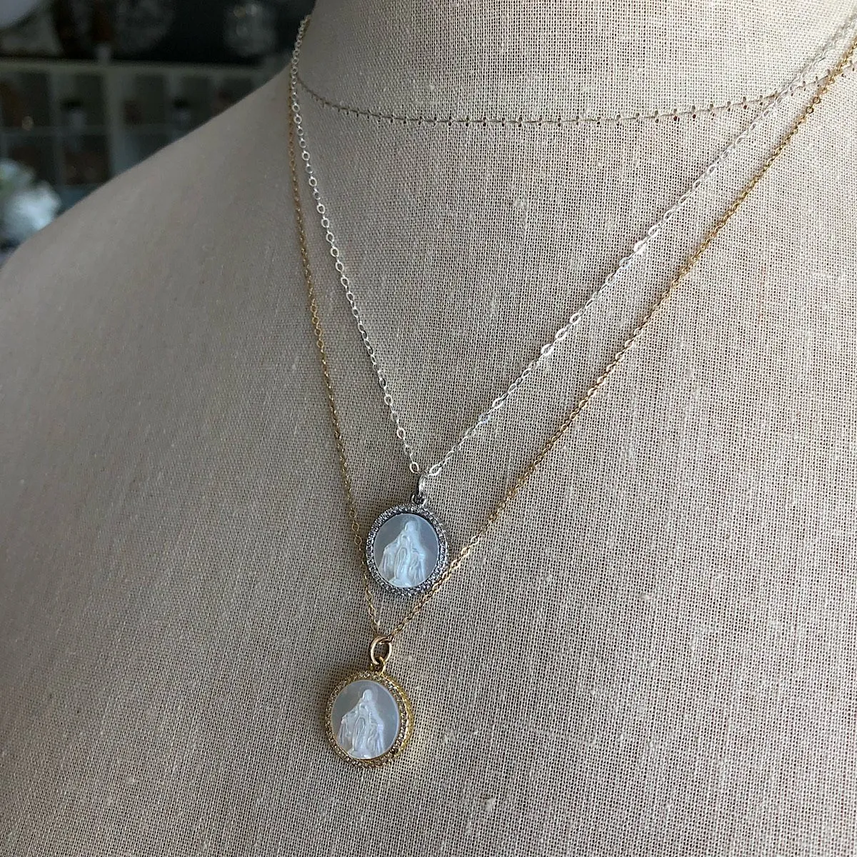 Mother of Pearl Miraculous Medal Necklace