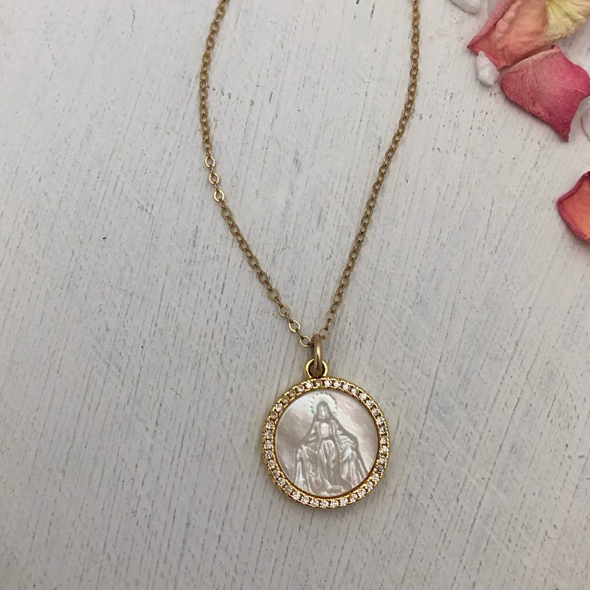 Mother of Pearl Miraculous Medal Necklace