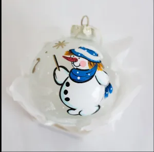 Mozart Snowman Glass Frosted Bauble – 100mm