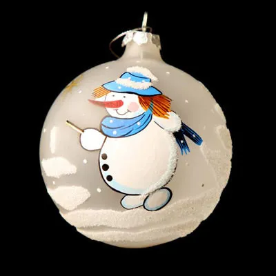 Mozart Snowman Glass Frosted Bauble – 100mm