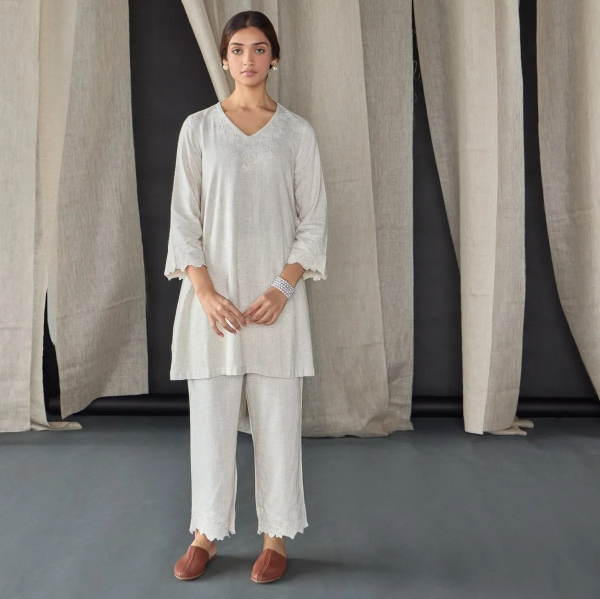 Natural Tonal Embroidered Co-ord Set